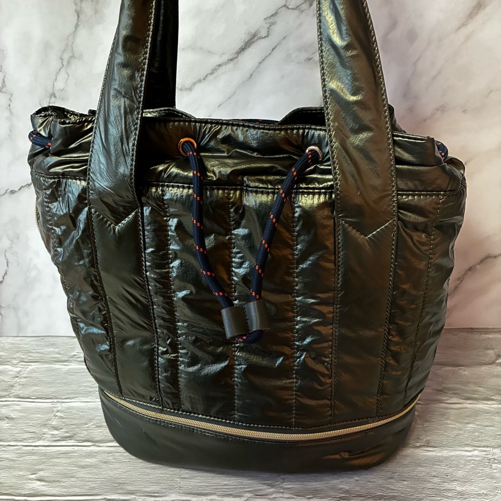 Stella And Dot "Crush It" Olive Green Metallic Quilted Bag
